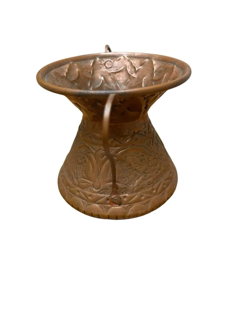 Vintage Hammered Copper Vase Urn Floral Etched Rustic Boho Decor